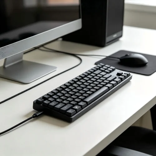 straight braided USB-C keyboard cable - Coiled Aviation Keyboard Cables - SYY Tech